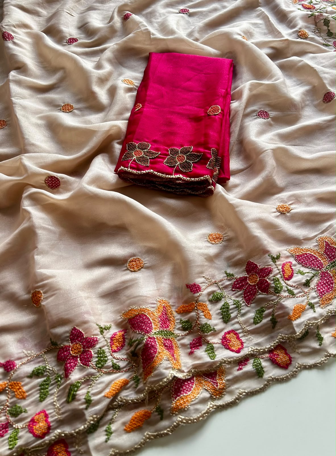 Heritage Function Wear Soft Georgette Embroidery Work Fancy Saree With Contrast Blouse Piece