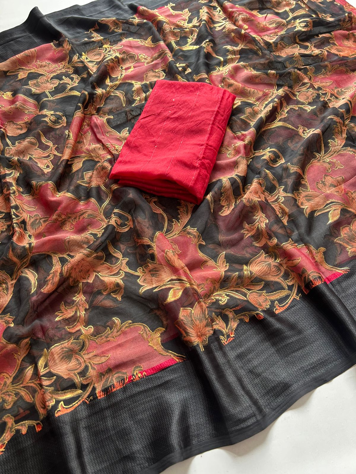 Heritage Function Wear Soft Chiffon Foil Print Design Fancy Saree With Blouse Piece