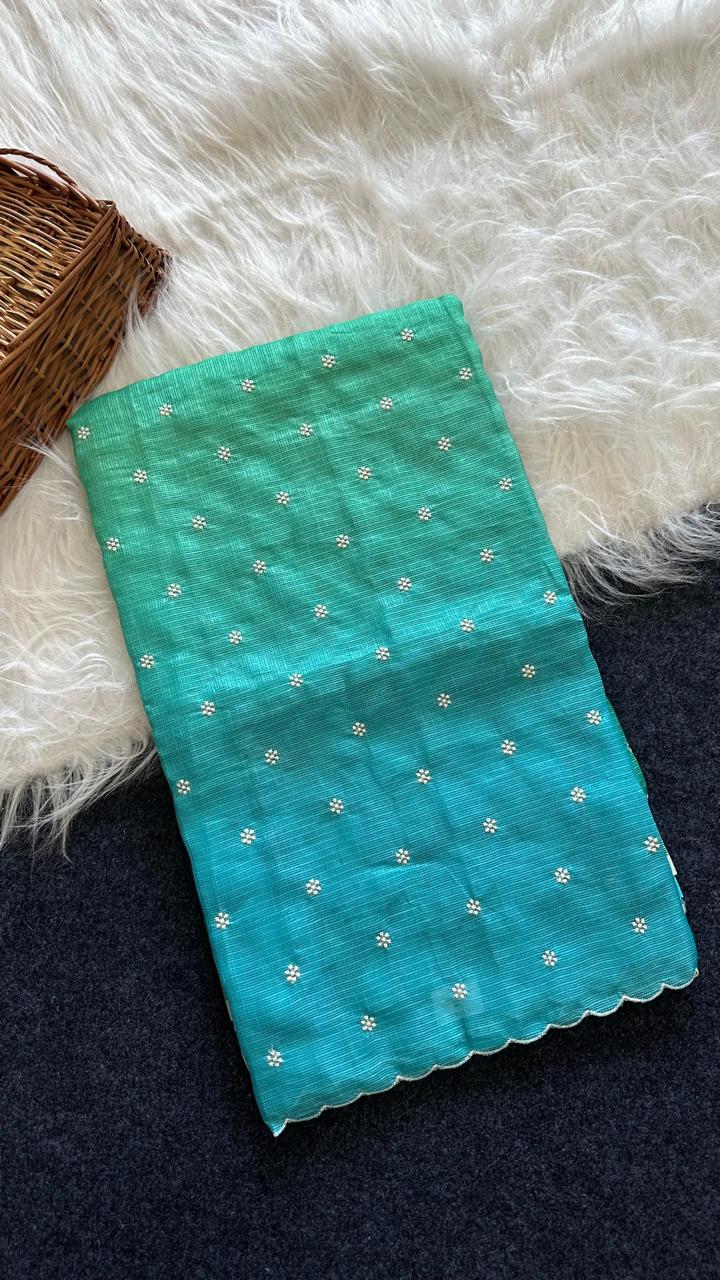 Charming Party Wear Doriya Embroidery Thread Work Designer Saree With Matching Blouse Piece