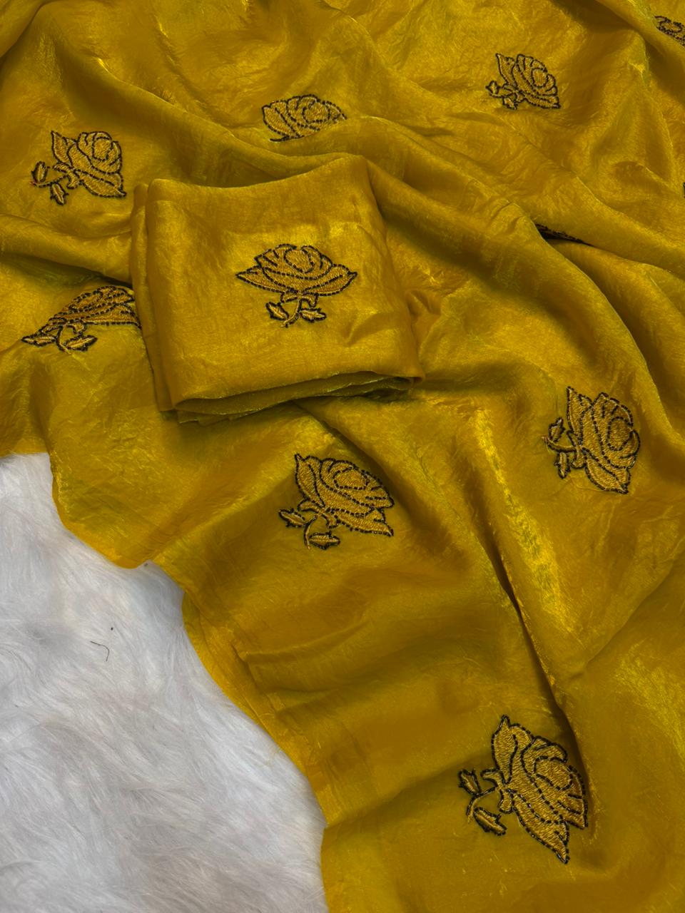 Charming Party Wear Silk Embroidery Thread n Beads Work Designer Saree With Matching Blouse Piece