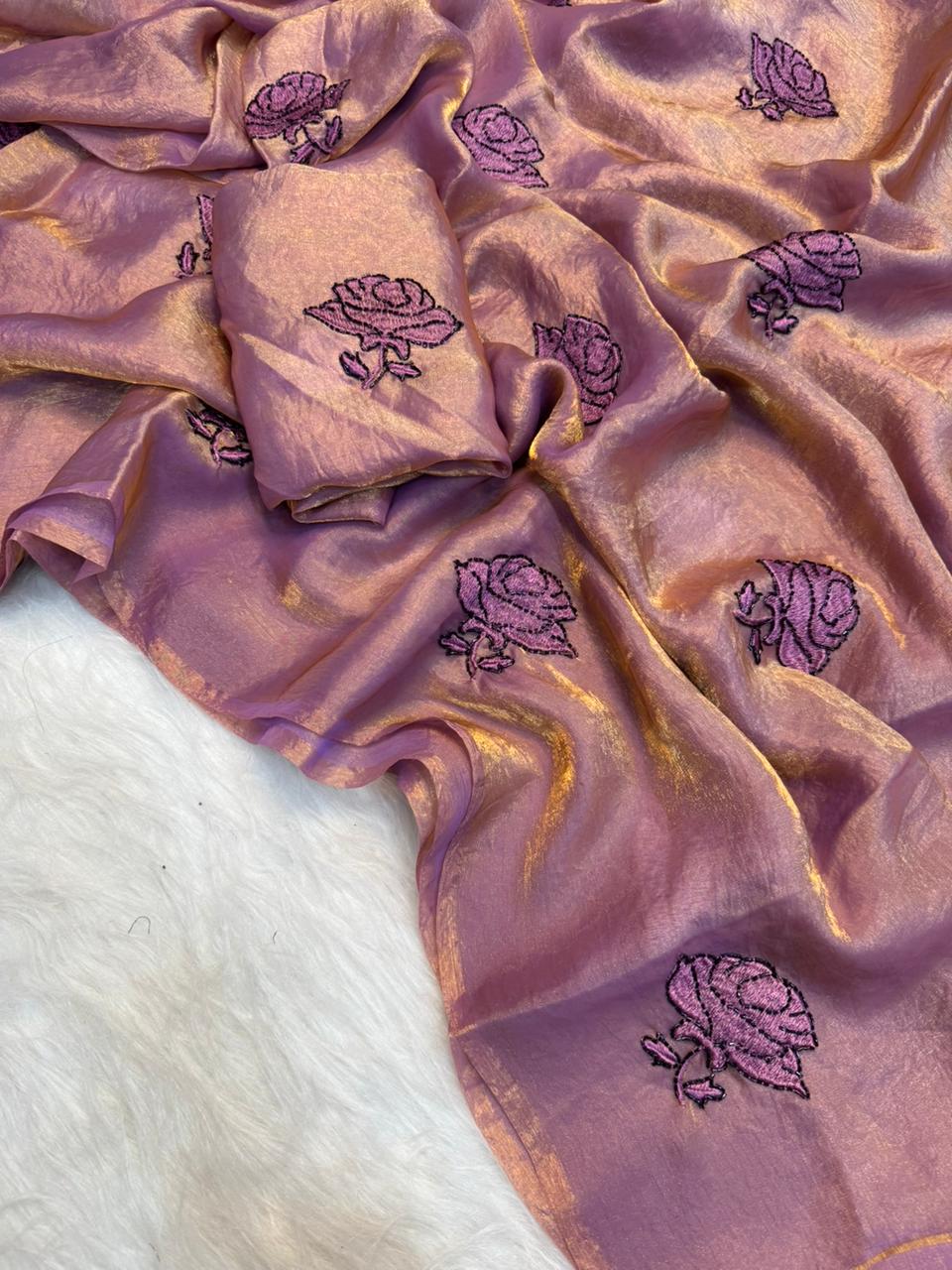 Charming Party Wear Silk Embroidery Thread n Beads Work Designer Saree With Matching Blouse Piece