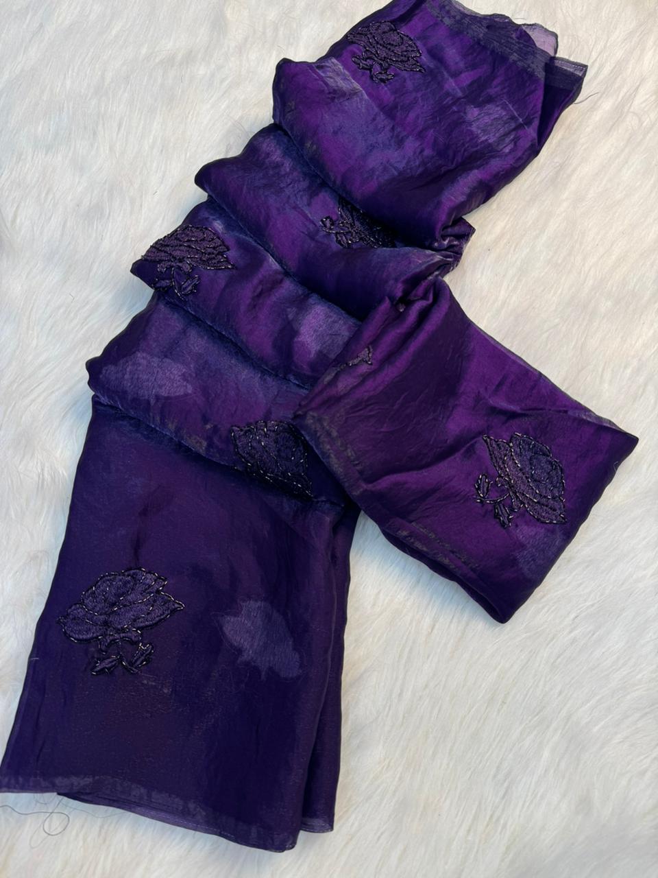 Charming Party Wear Silk Embroidery Thread n Beads Work Designer Saree With Matching Blouse Piece