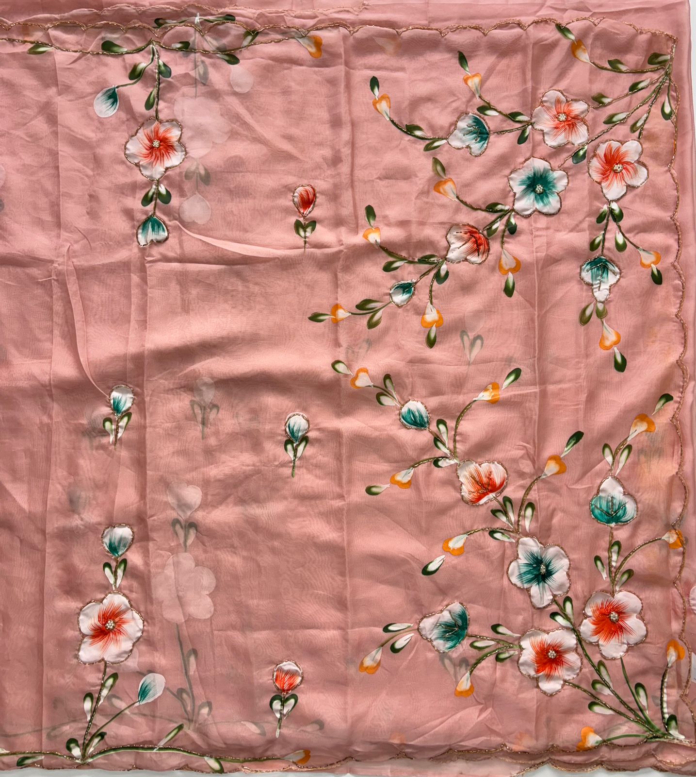 Glamorous Festive Wear Soft Pure Chiffon Handbrush Flower n Handwork Fancy Saree With Blouse Piece