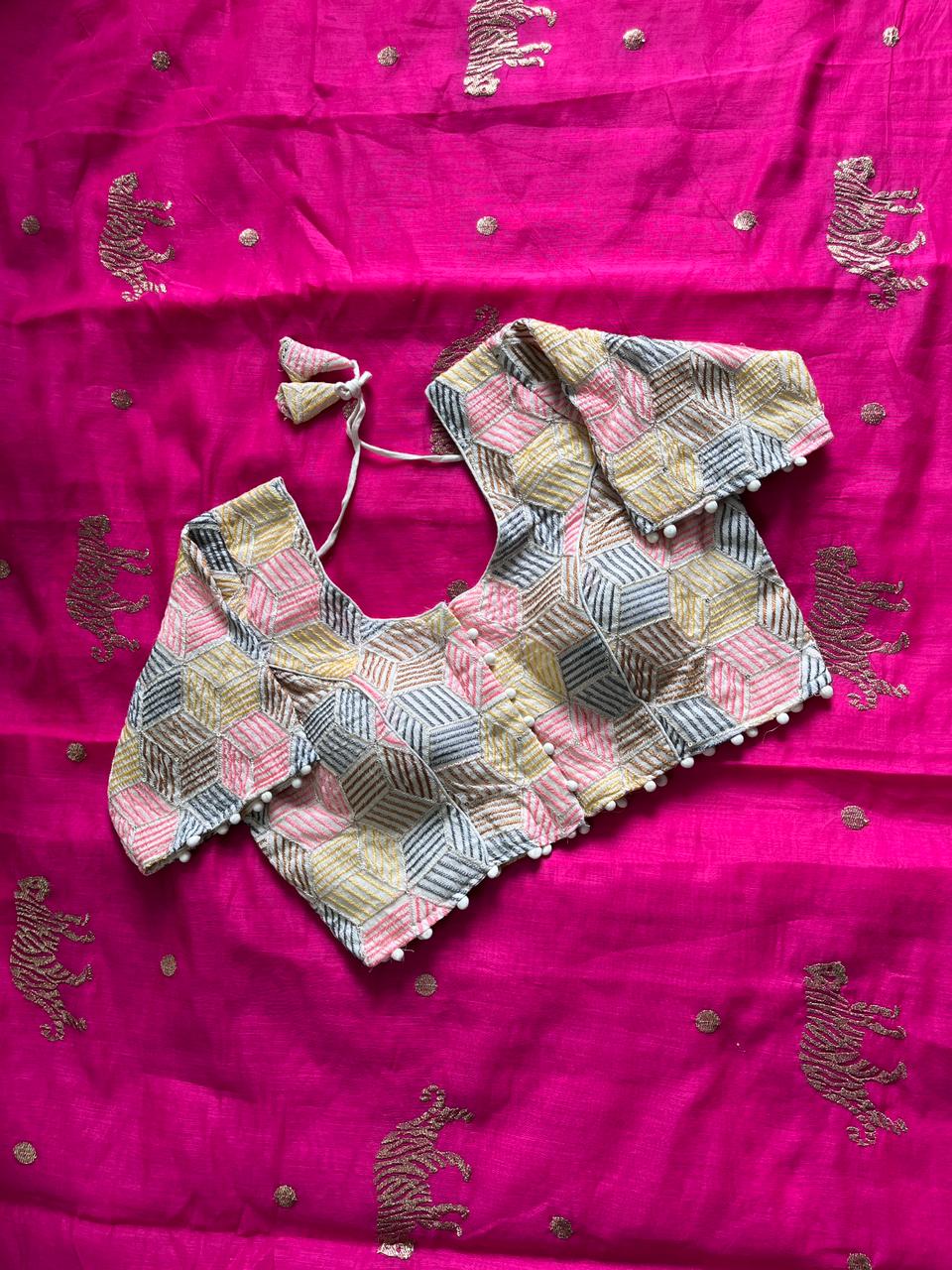 Charismatic Festive Wear Chanderi Cotton Embroidered n Tussels Work Designer Saree With Stitched Blouse