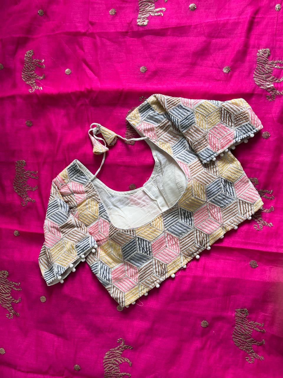 Charismatic Festive Wear Chanderi Cotton Embroidered n Tussels Work Designer Saree With Stitched Blouse