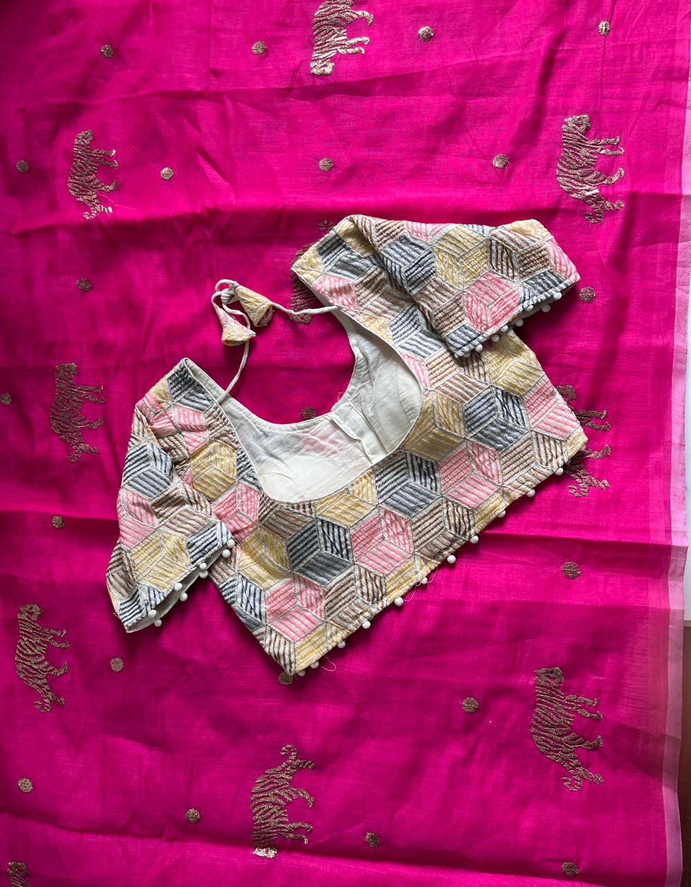 Charismatic Festive Wear Chanderi Cotton Embroidered n Tussels Work Designer Saree With Stitched Blouse