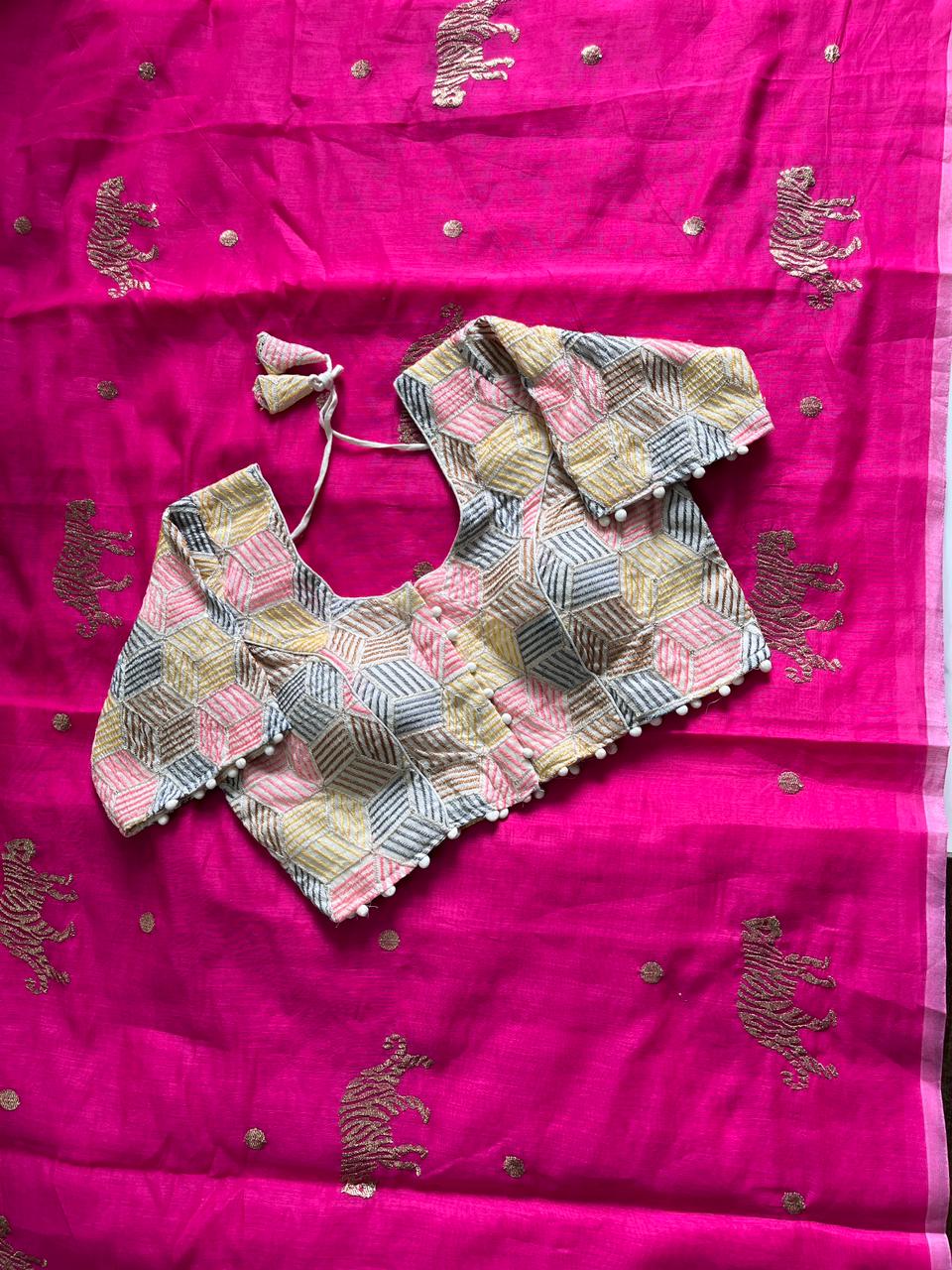 Charismatic Festive Wear Chanderi Cotton Embroidered n Tussels Work Designer Saree With Stitched Blouse