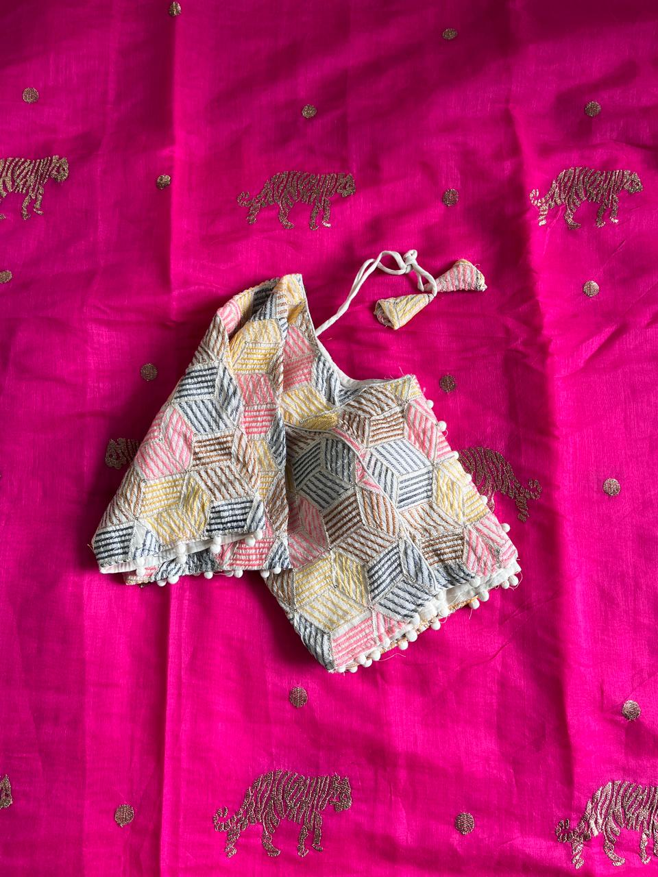 Charismatic Festive Wear Chanderi Cotton Embroidered n Tussels Work Designer Saree With Stitched Blouse