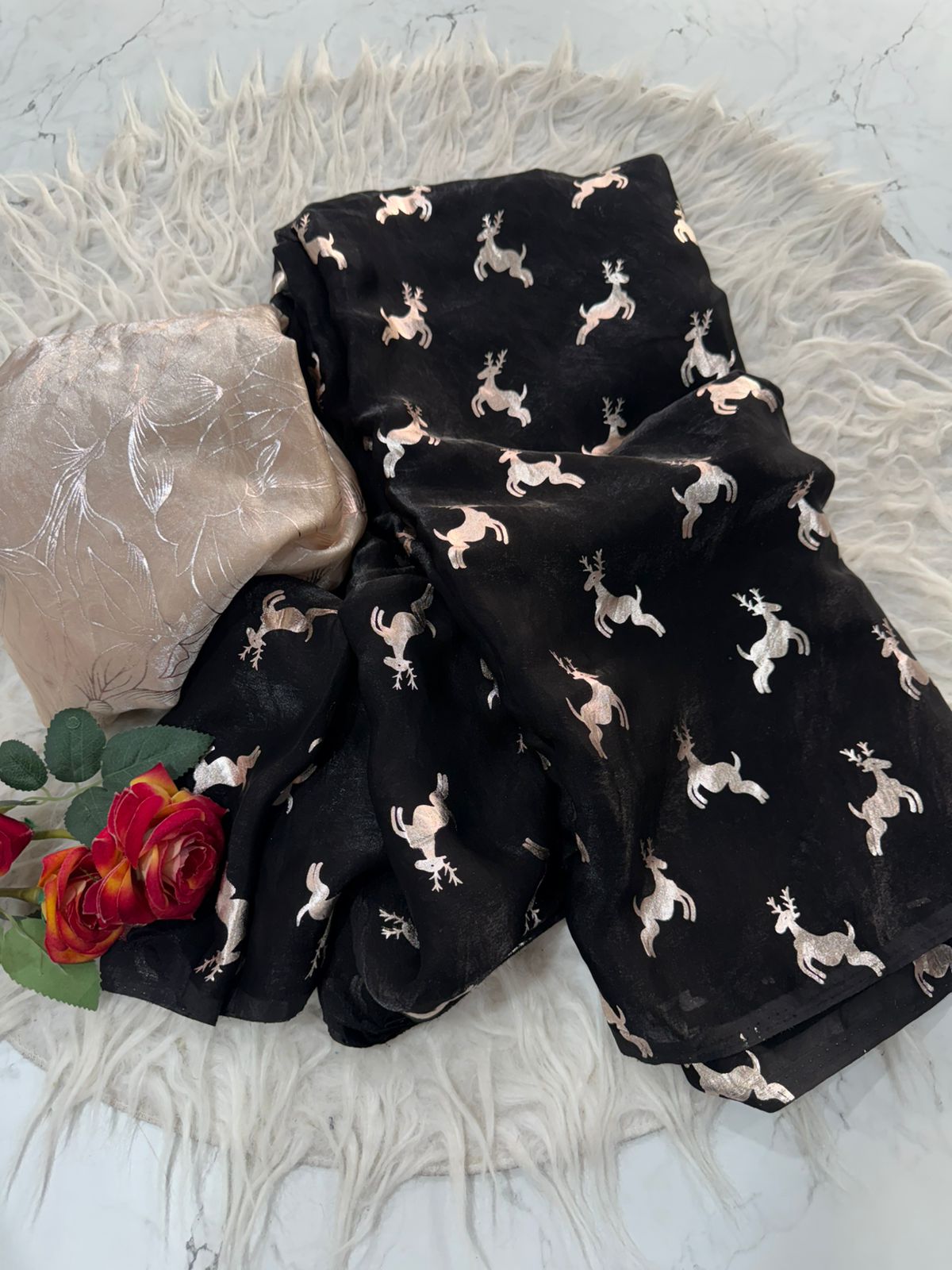 Blossom Party Wear Silk Print Design Fancy Saree With Contrast Blouse Piece