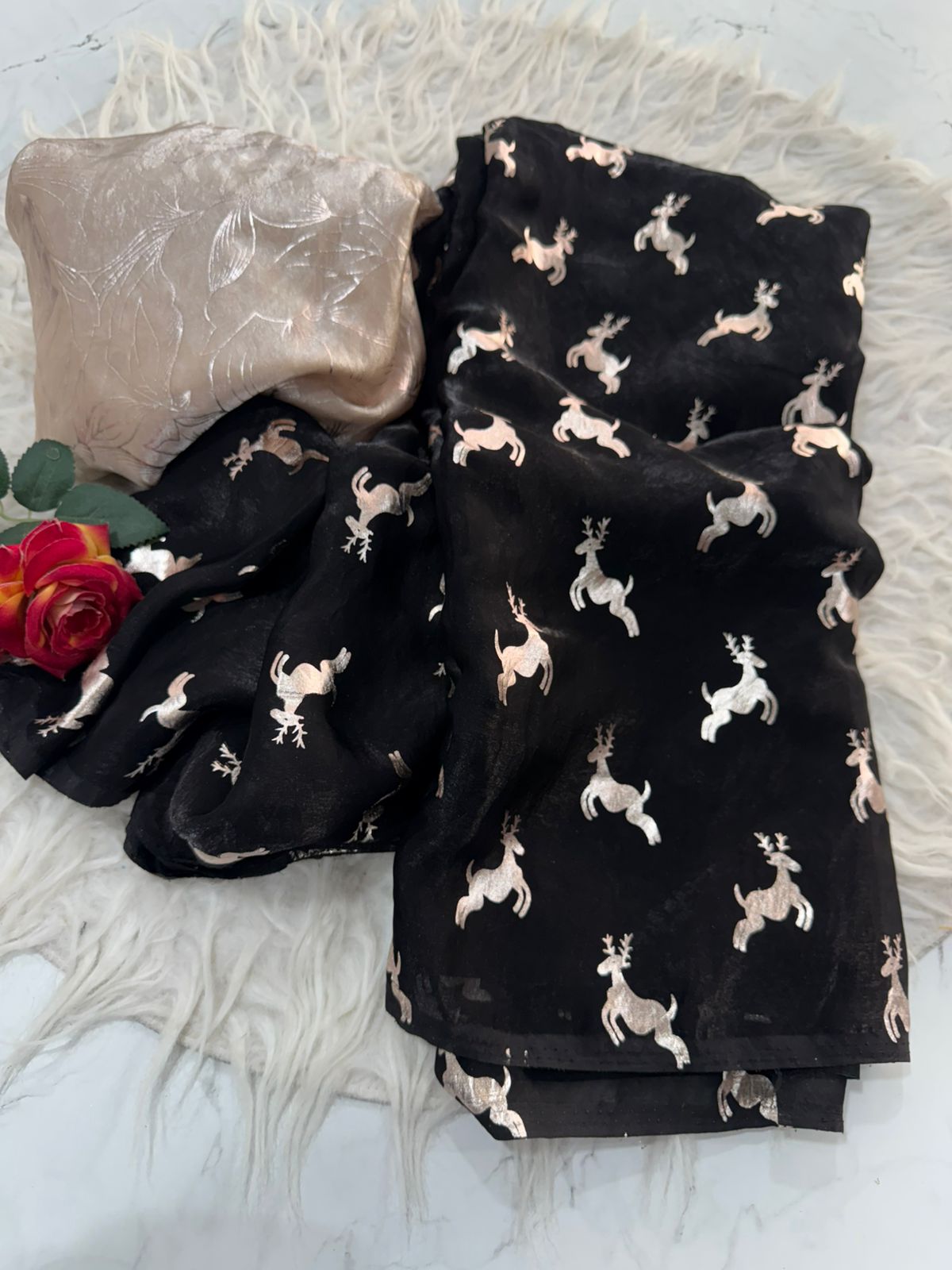 Blossom Party Wear Silk Print Design Fancy Saree With Contrast Blouse Piece
