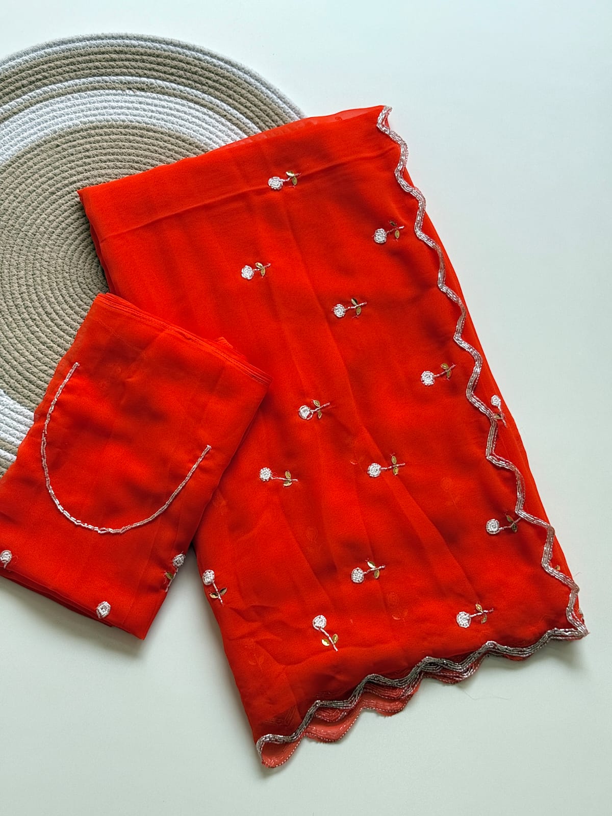 Marvellous Festive Wear Soft Georgette Butta n Handwork Designer Saree With Blouse Piece