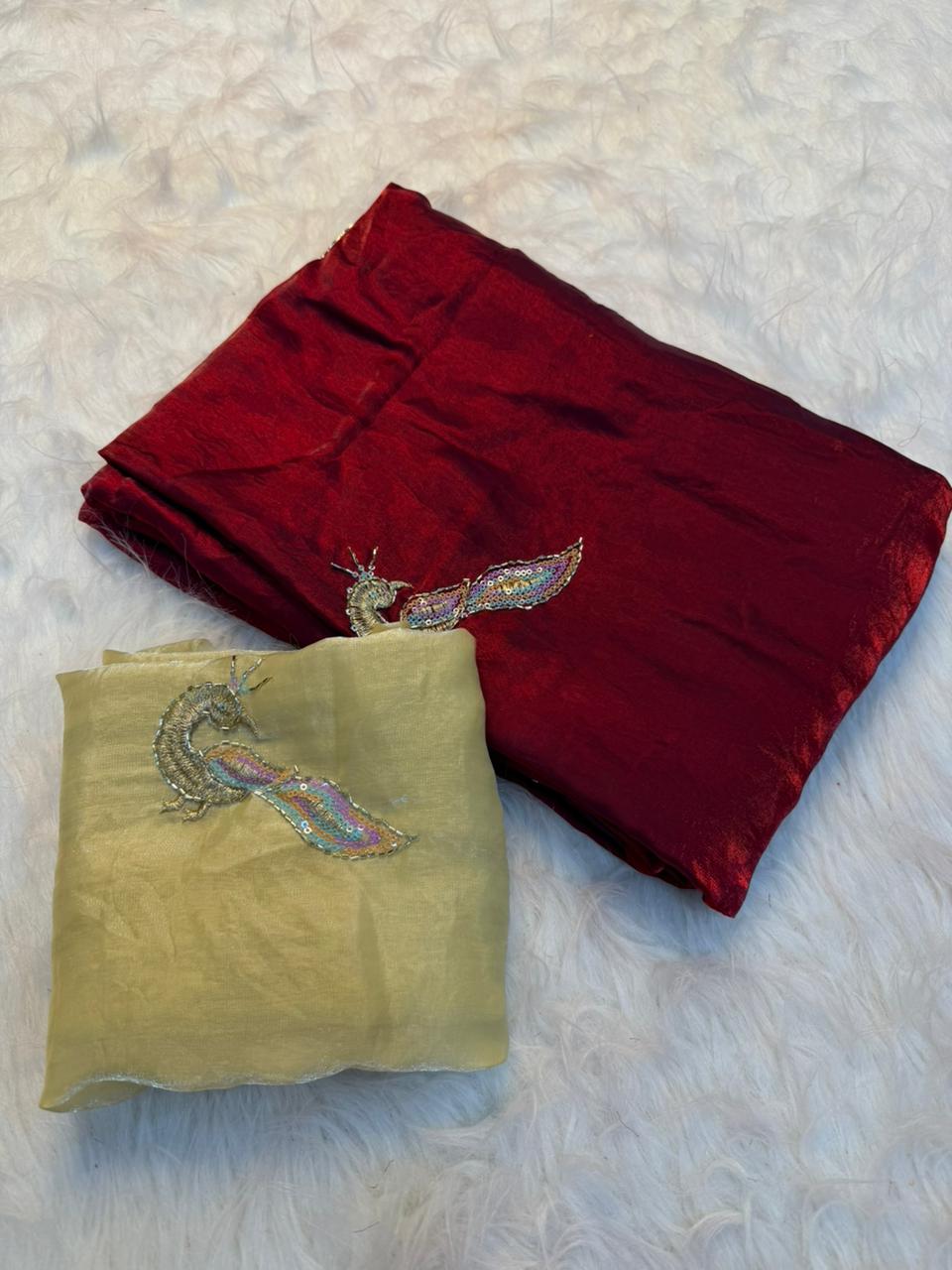 Glamorous Function Wear Silk Embroidery n Thread Work Designer Fancy Saree With Blouse Piece