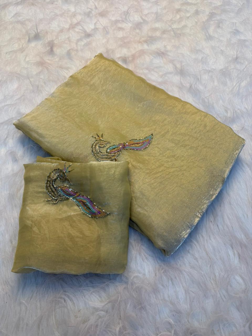 Glamorous Function Wear Silk Embroidery n Thread Work Designer Fancy Saree With Blouse Piece