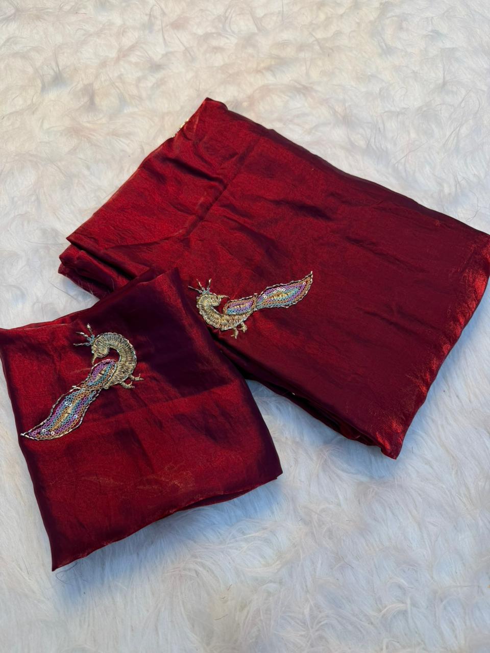 Glamorous Function Wear Silk Embroidery n Thread Work Designer Fancy Saree With Blouse Piece
