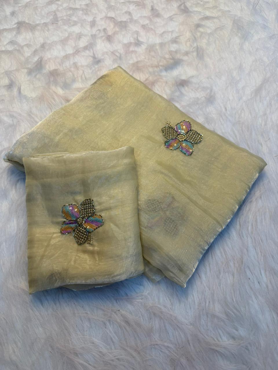 Gratifying Party Wear Silk Embroidery n Thread Work Fancy Saree With Matching Blouse Piece