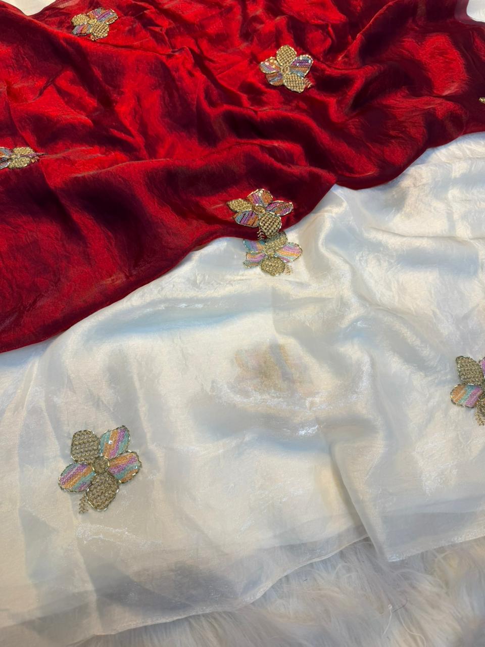 Gratifying Party Wear Silk Embroidery n Thread Work Fancy Saree With Matching Blouse Piece