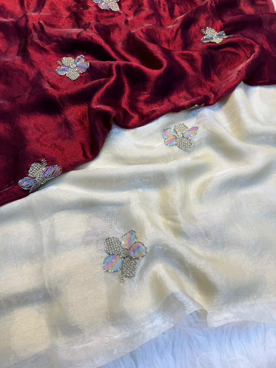 Gratifying Party Wear Silk Embroidery n Thread Work Fancy Saree With Matching Blouse Piece