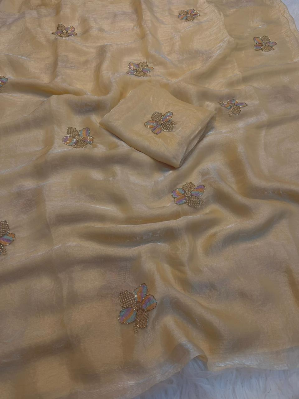Gratifying Party Wear Silk Embroidery n Thread Work Fancy Saree With Matching Blouse Piece