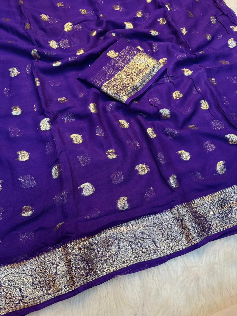 Incomparable Function Wear Viscose Georgette Jacquard Zari Weaving Work Fancy Saree With Blouse Piece