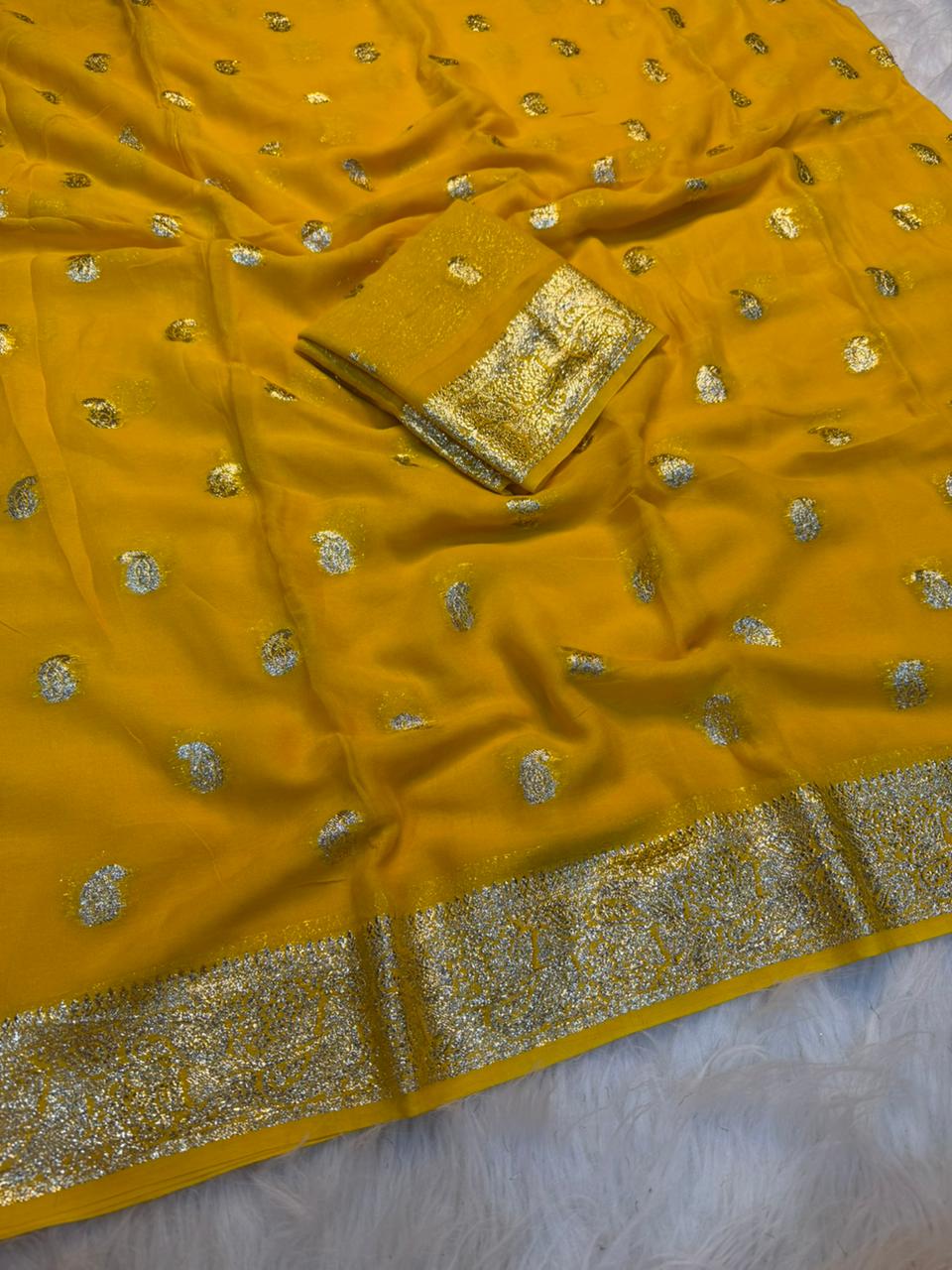 Incomparable Function Wear Viscose Georgette Jacquard Zari Weaving Work Fancy Saree With Blouse Piece