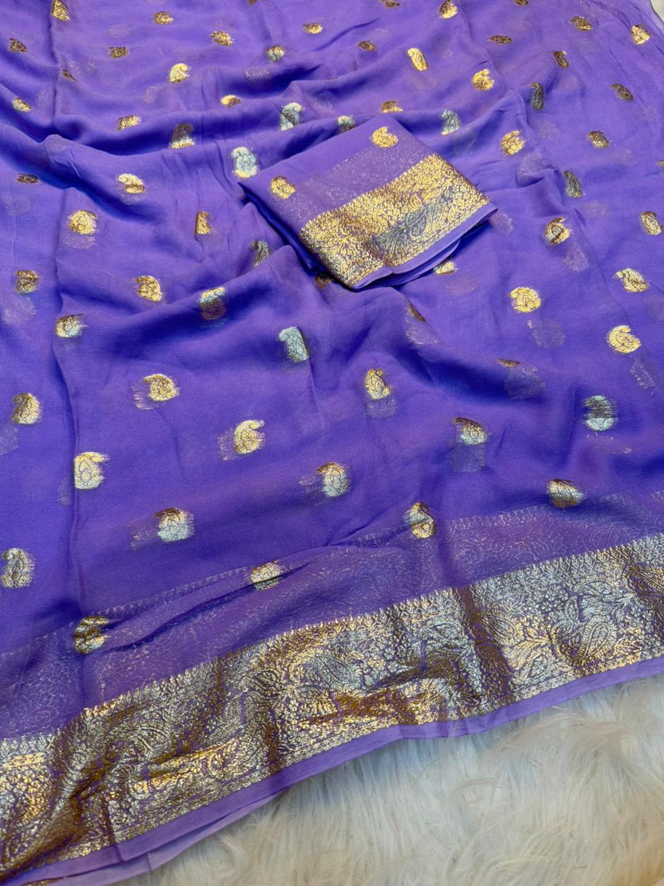 Incomparable Function Wear Viscose Georgette Jacquard Zari Weaving Work Fancy Saree With Blouse Piece