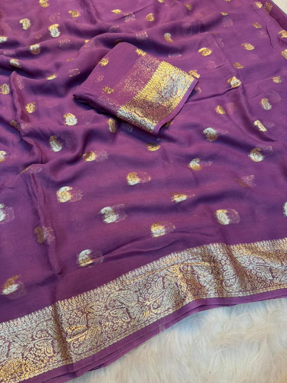 Incomparable Function Wear Viscose Georgette Jacquard Zari Weaving Work Fancy Saree With Blouse Piece