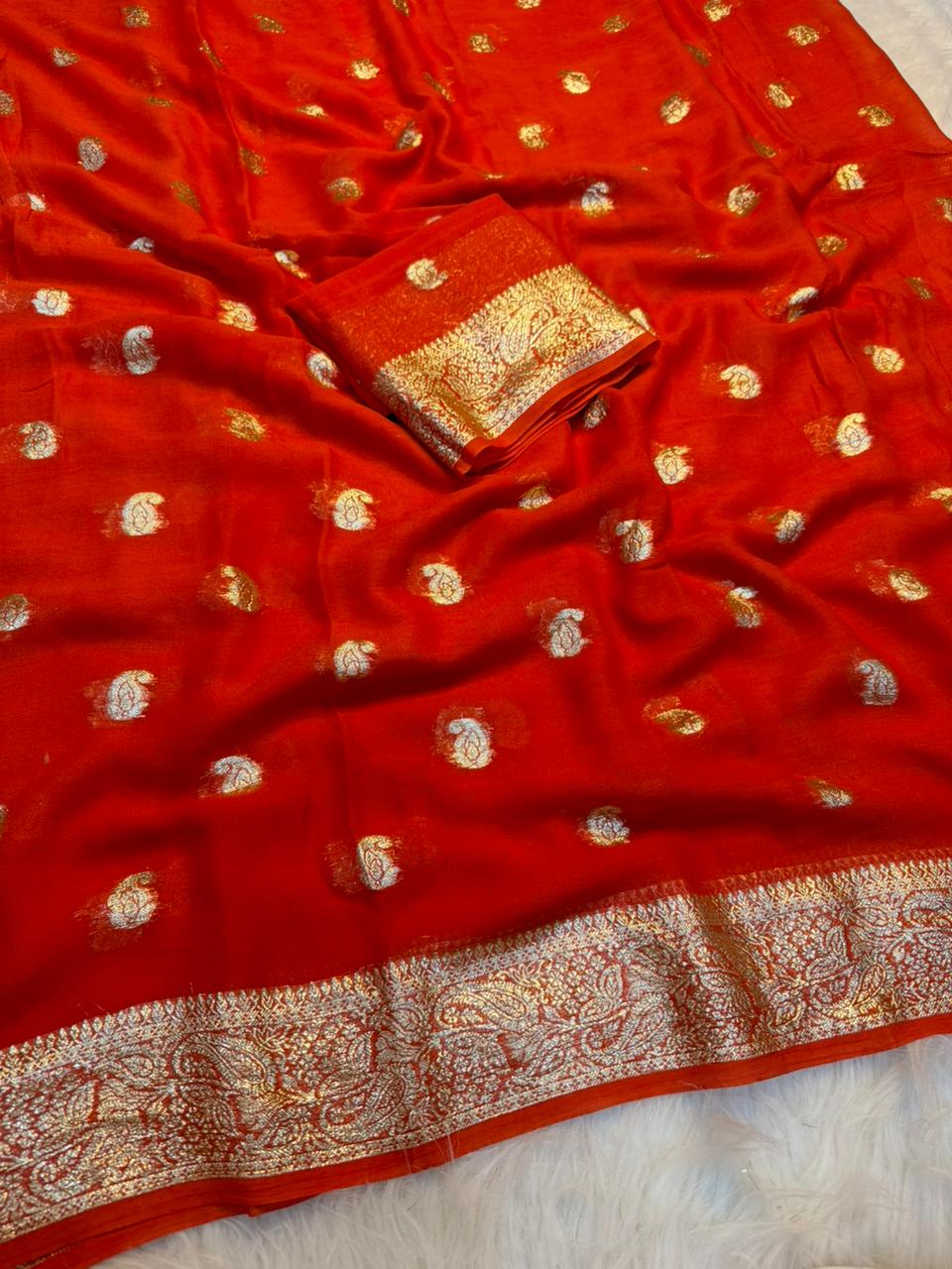 Incomparable Function Wear Viscose Georgette Jacquard Zari Weaving Work Fancy Saree With Blouse Piece
