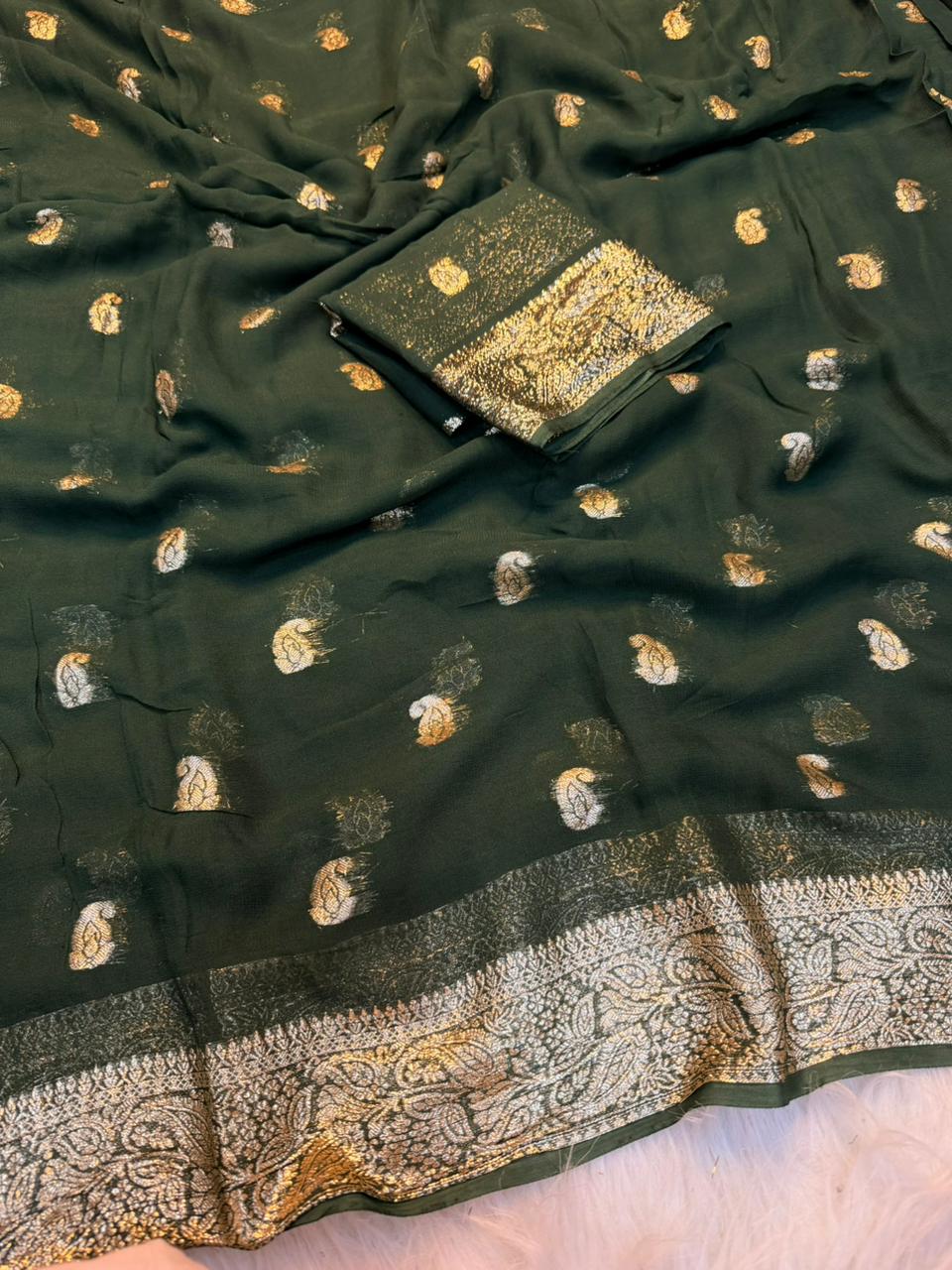Incomparable Function Wear Viscose Georgette Jacquard Zari Weaving Work Fancy Saree With Blouse Piece
