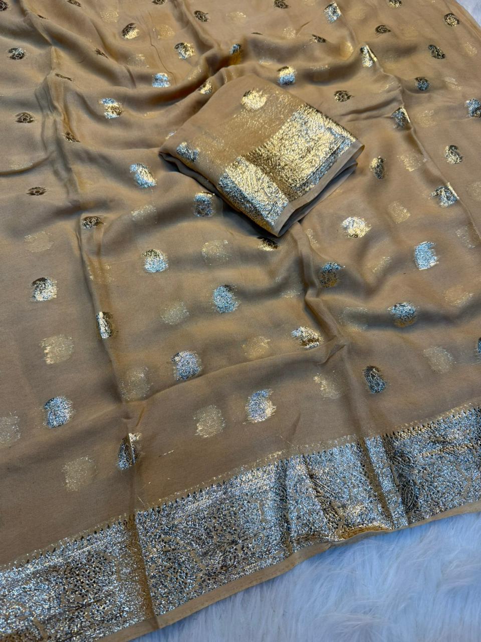 Incomparable Function Wear Viscose Georgette Jacquard Zari Weaving Work Fancy Saree With Blouse Piece
