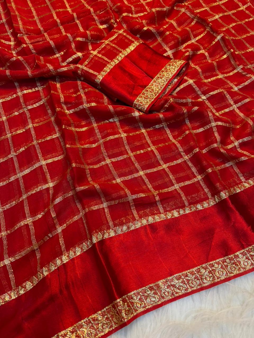 Charming Party Wear Viscose Georgette Jacquard Zari Work Fancy SareeWith Blouse Piece