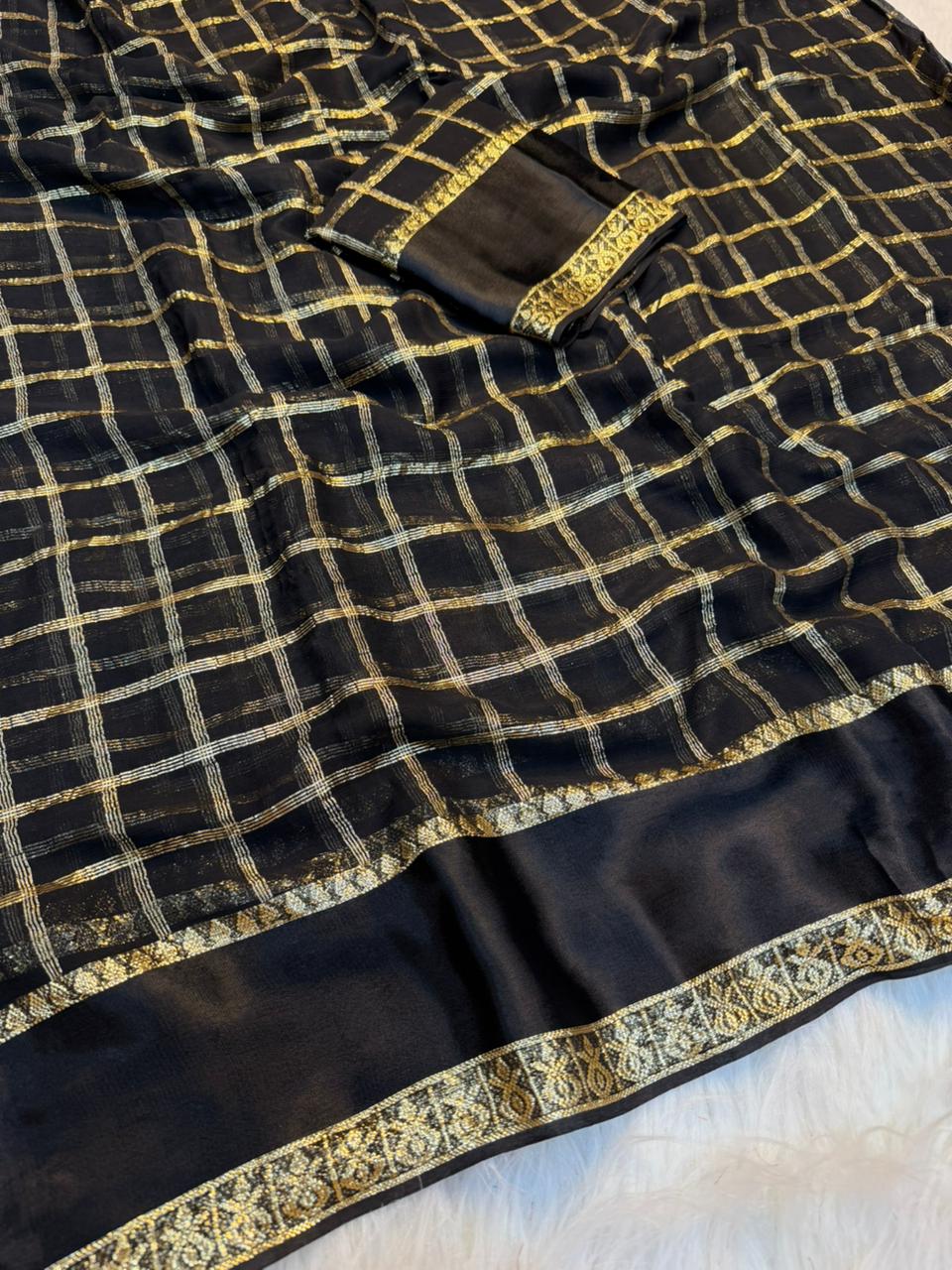 Charming Party Wear Viscose Georgette Jacquard Zari Work Fancy SareeWith Blouse Piece