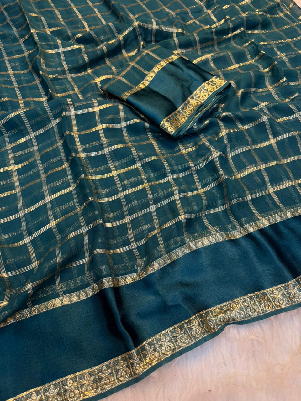 Charming Party Wear Viscose Georgette Jacquard Zari Work Fancy SareeWith Blouse Piece