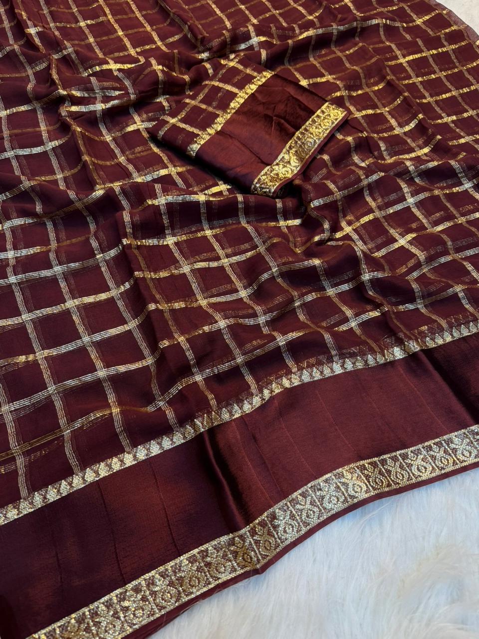 Charming Party Wear Viscose Georgette Jacquard Zari Work Fancy SareeWith Blouse Piece