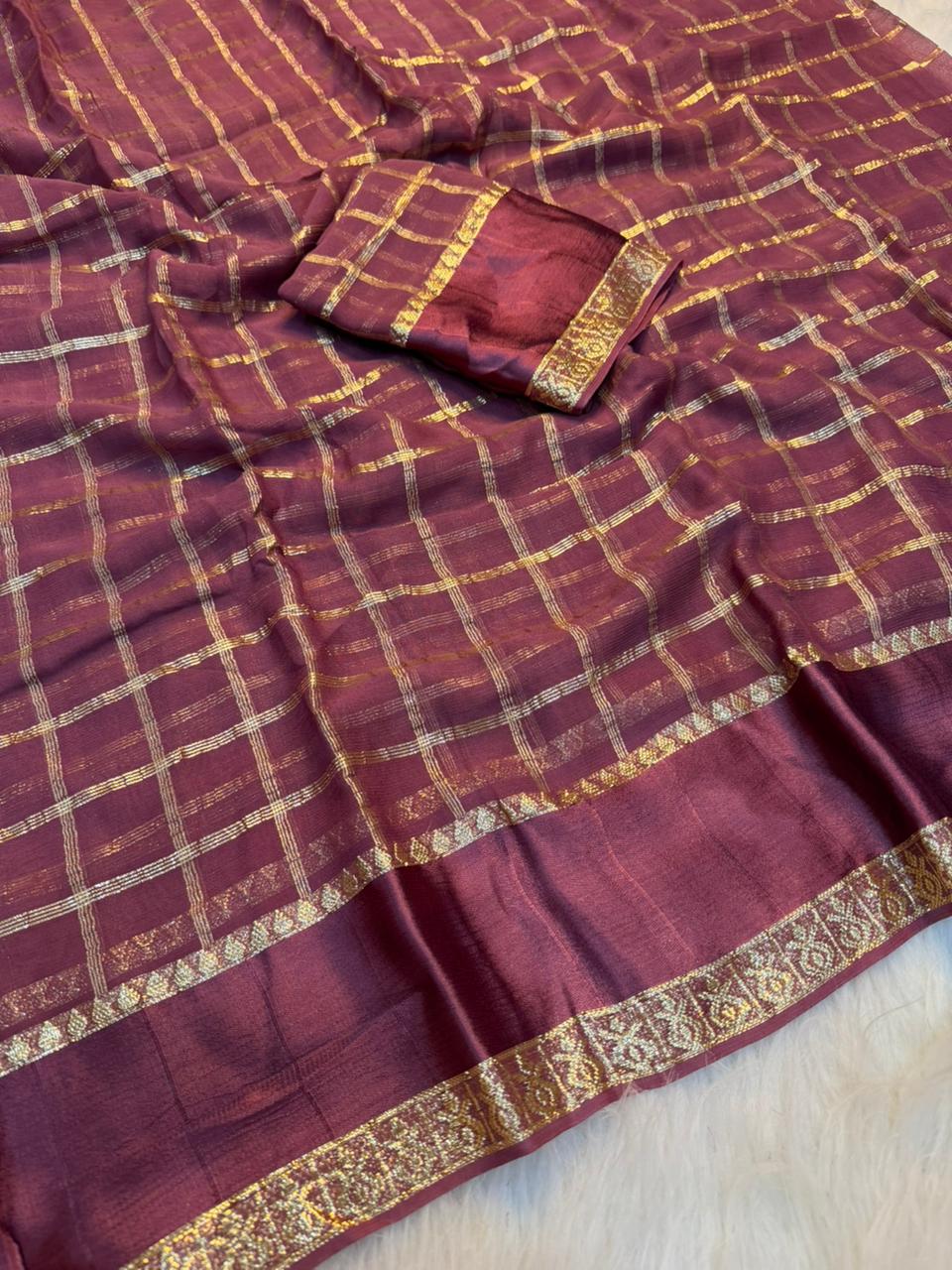 Charming Party Wear Viscose Georgette Jacquard Zari Work Fancy SareeWith Blouse Piece