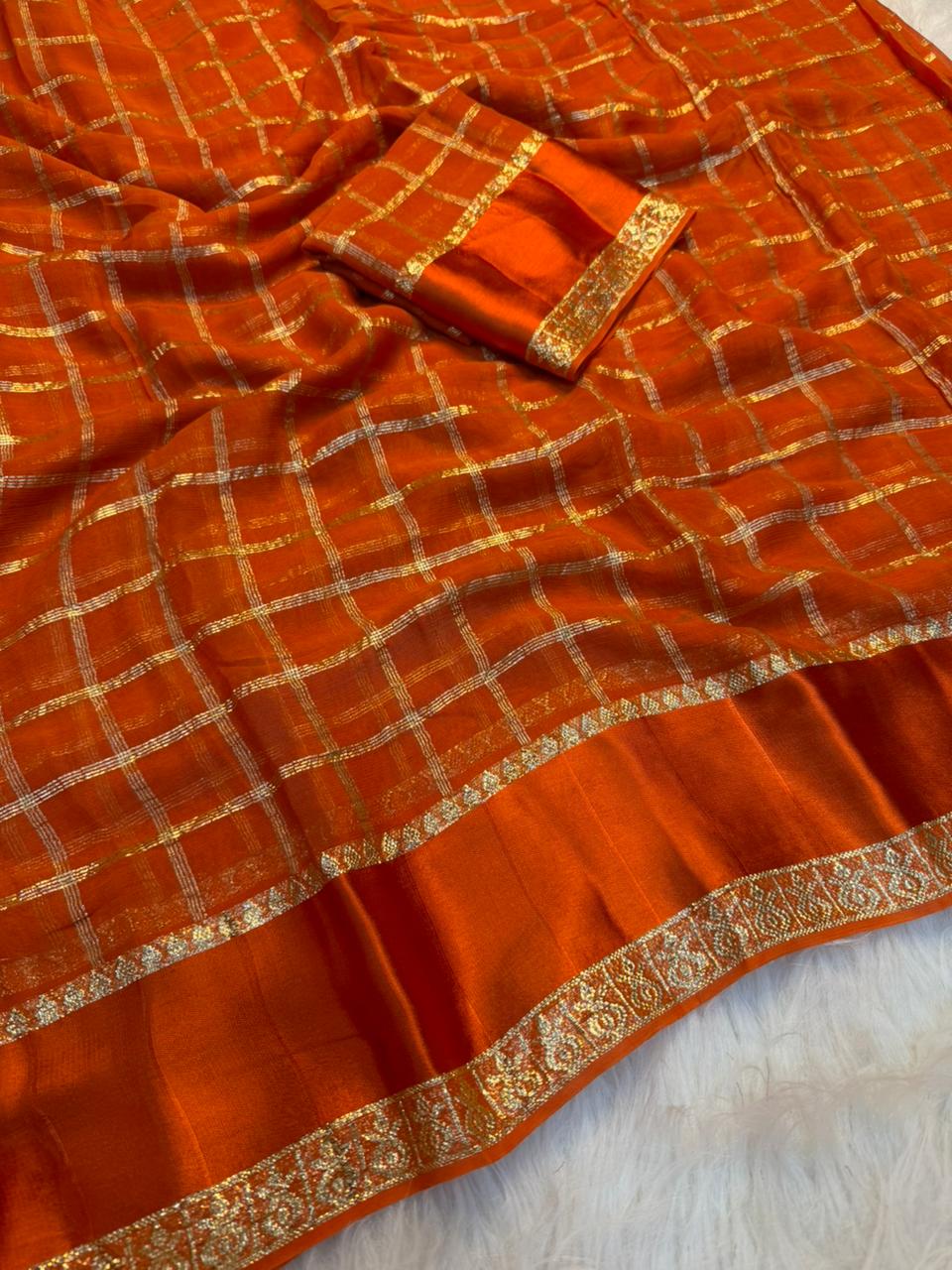 Charming Party Wear Viscose Georgette Jacquard Zari Work Fancy SareeWith Blouse Piece