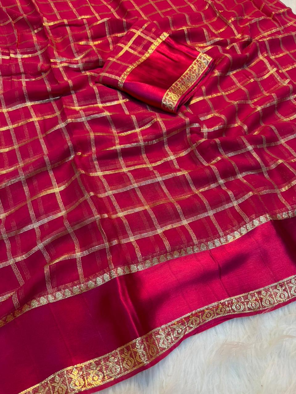 Charming Party Wear Viscose Georgette Jacquard Zari Work Fancy SareeWith Blouse Piece