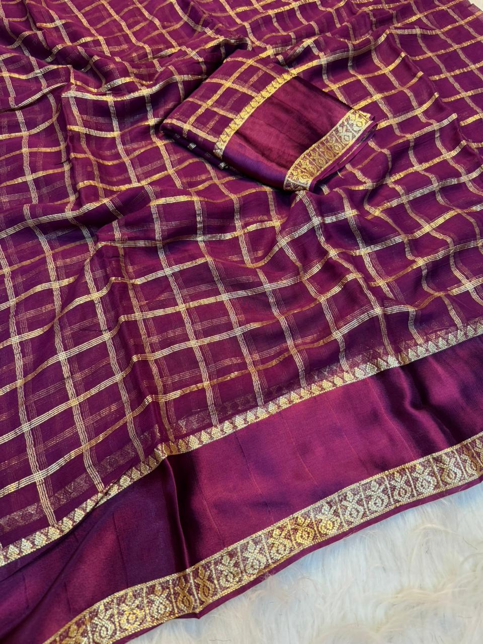 Charming Party Wear Viscose Georgette Jacquard Zari Work Fancy SareeWith Blouse Piece