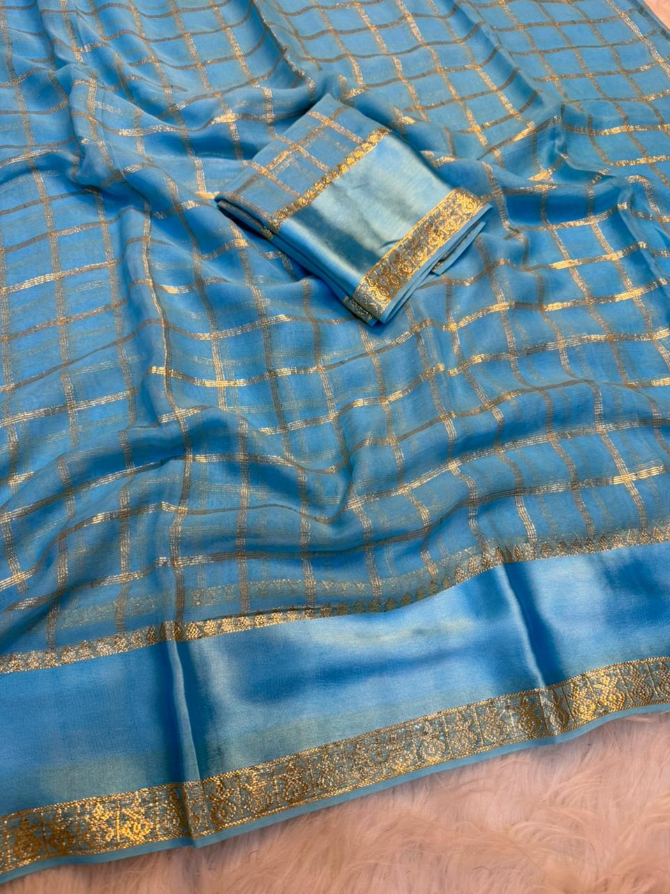 Charming Party Wear Viscose Georgette Jacquard Zari Work Fancy SareeWith Blouse Piece