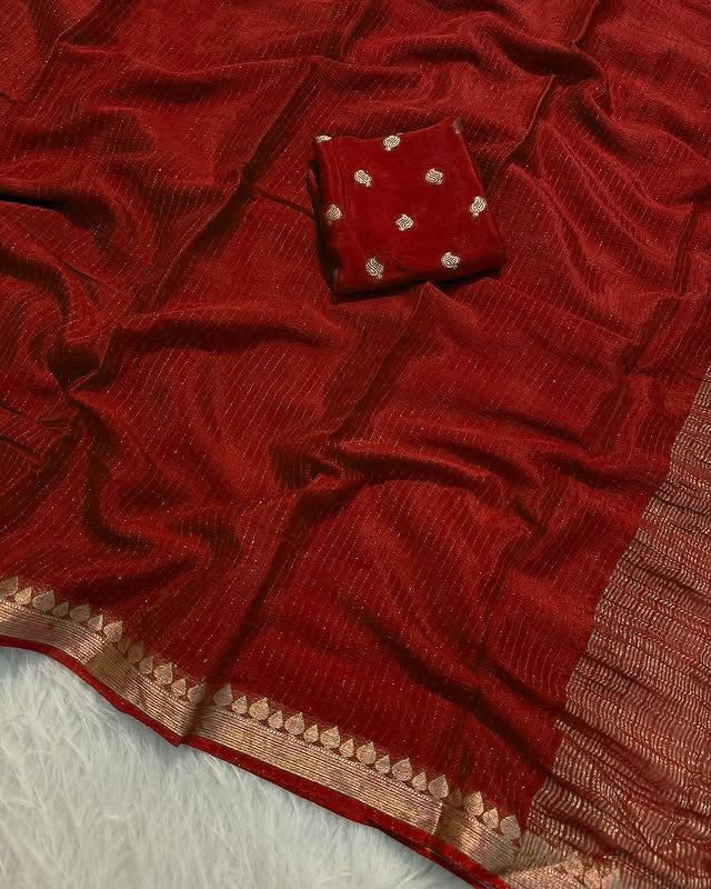 Admirable Festive Wear Viscose Georgette Jacquard Zari Weaving Work Designer Saree For Women