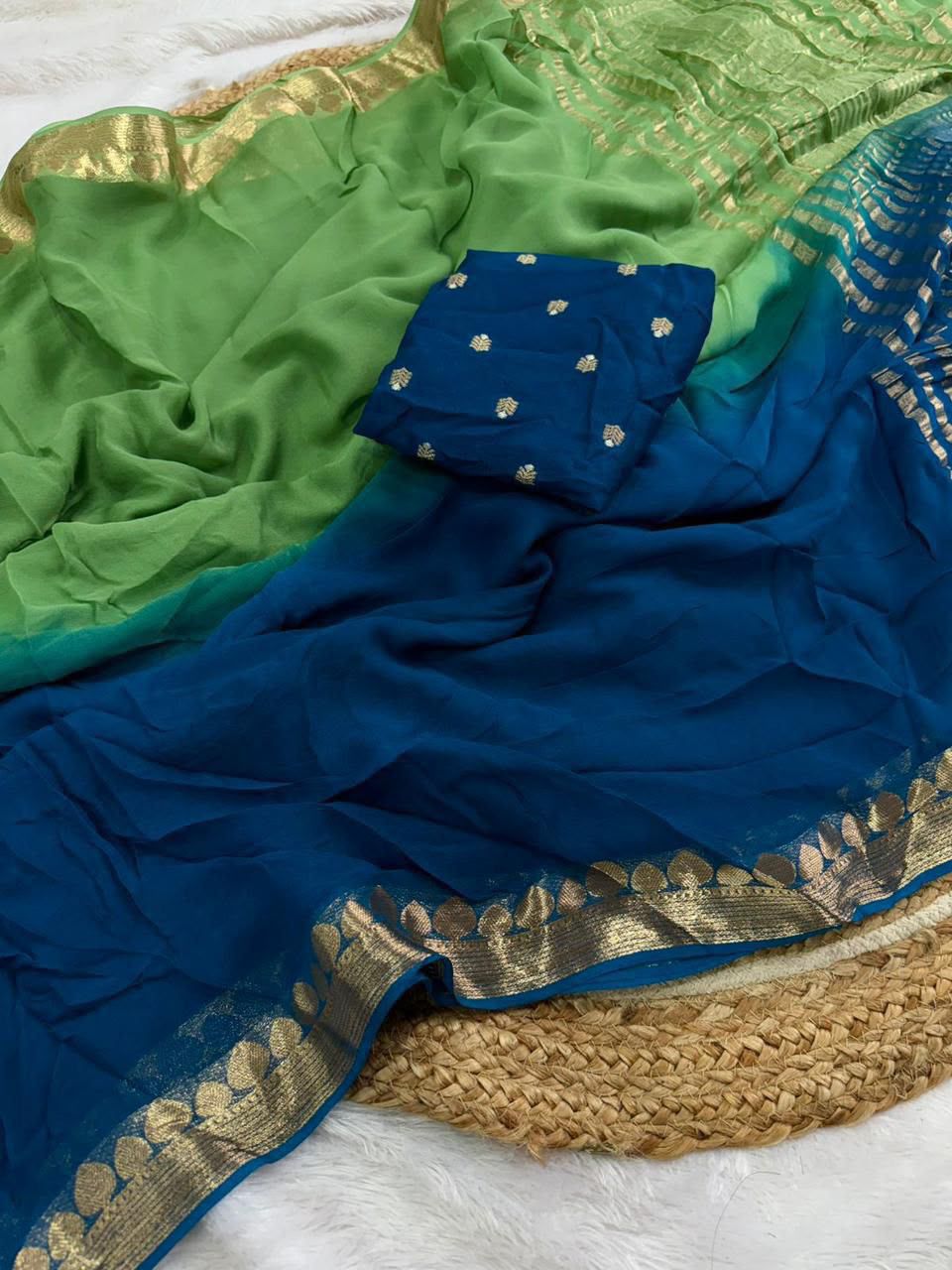 Heritage Festive Wear Pure Viscose Georgette Jacquard Work n Rich Pallu Fancy Saree With Blouse Piece