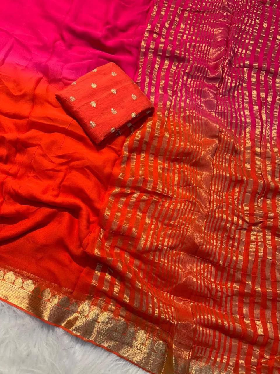 Heritage Festive Wear Pure Viscose Georgette Jacquard Work n Rich Pallu Fancy Saree With Blouse Piece