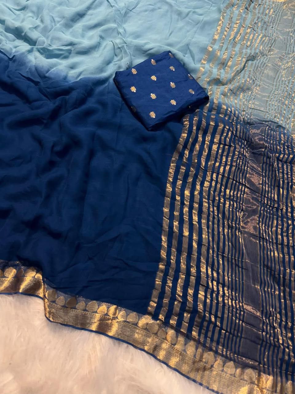 Heritage Festive Wear Pure Viscose Georgette Jacquard Work n Rich Pallu Fancy Saree With Blouse Piece