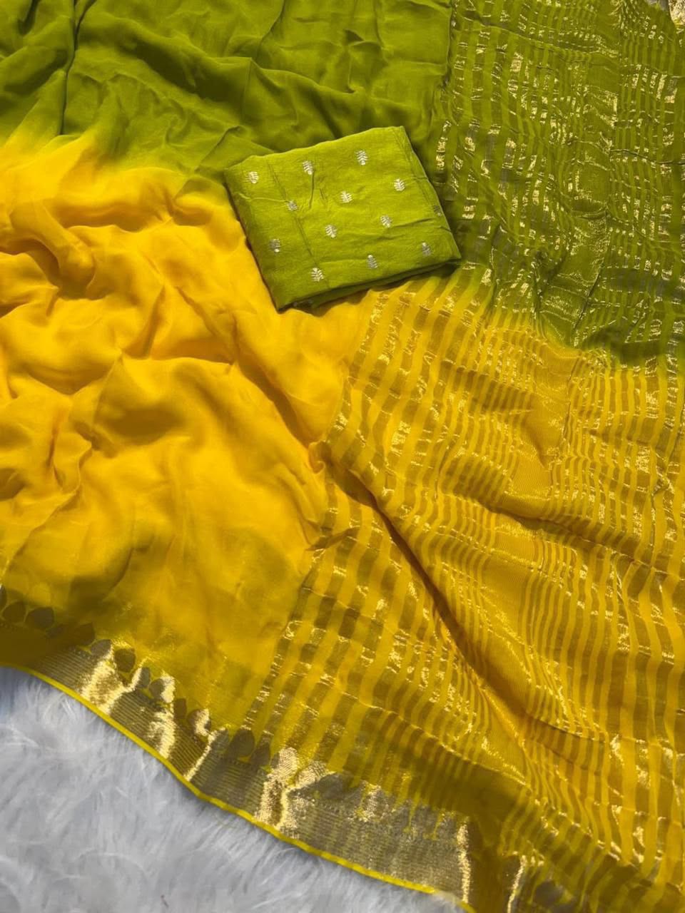 Heritage Festive Wear Pure Viscose Georgette Jacquard Work n Rich Pallu Fancy Saree With Blouse Piece