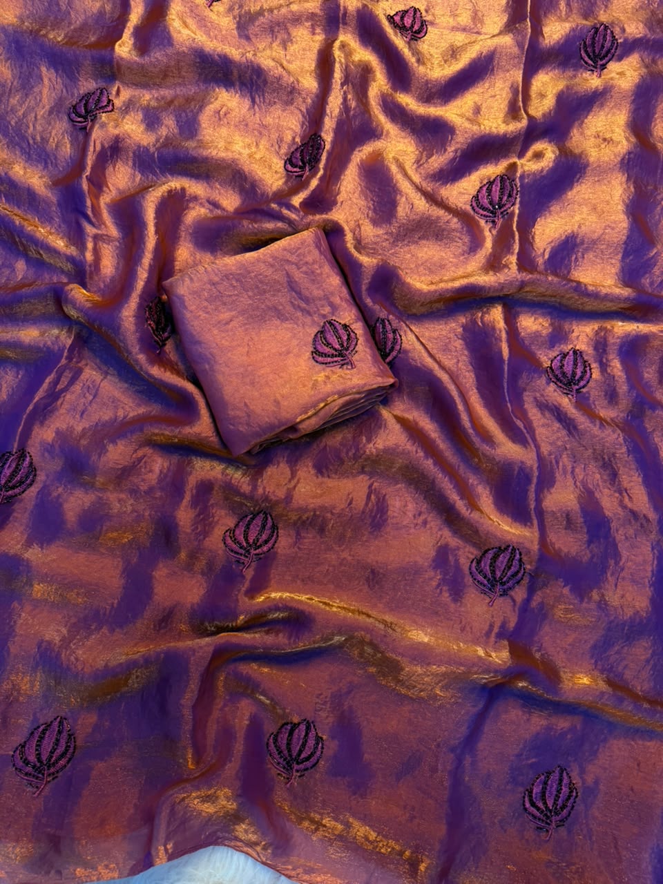 Desiring Party Wear Silk Embroidery n Thread Work Fancy Saree With Matching Blouse Piece