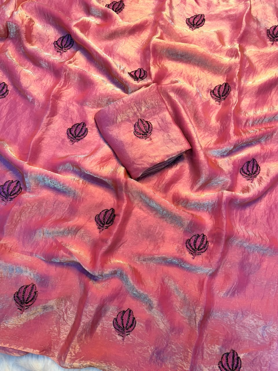 Desiring Party Wear Silk Embroidery n Thread Work Fancy Saree With Matching Blouse Piece