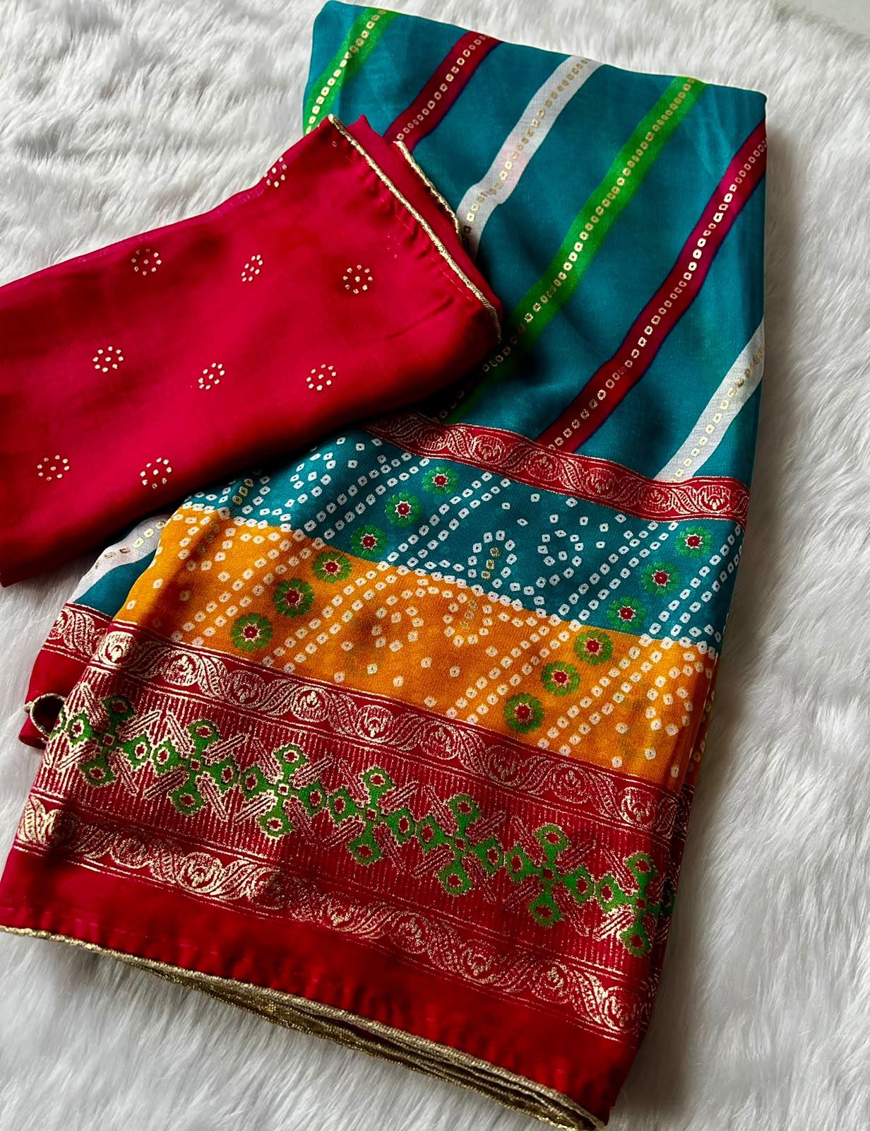 Imaginative Festive Wear Soft Dola Silk Lehriya Design Saree With Contrast Blouse Piece