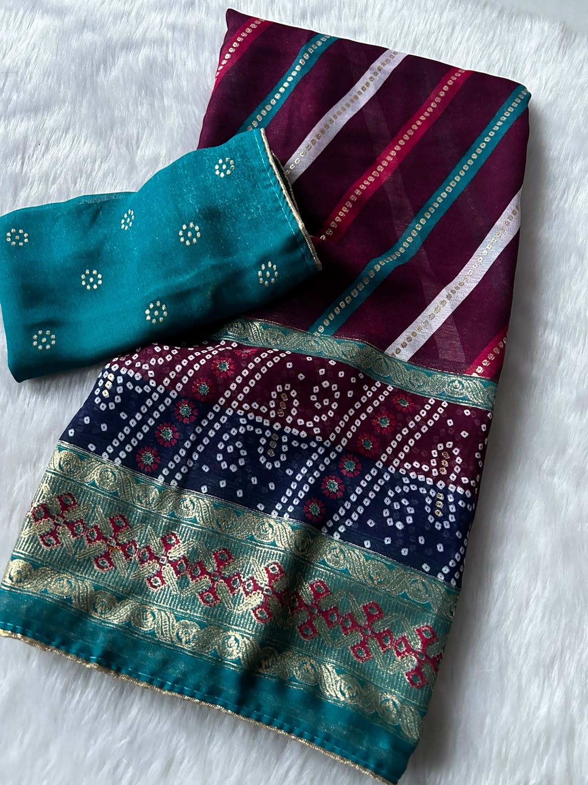 Imaginative Festive Wear Soft Dola Silk Lehriya Design Saree With Contrast Blouse Piece