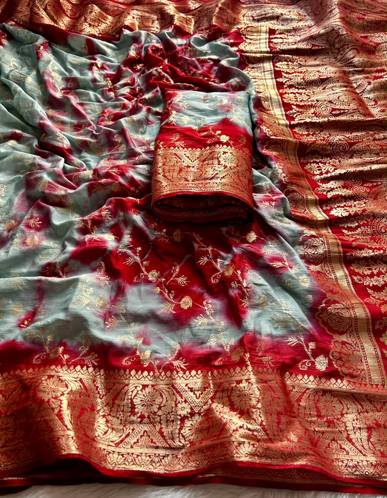 Forbearance Festive Wear Soft Georgette Jacquard Weaving Work n Rich Pallu Fancy Saree With Blouse Piece