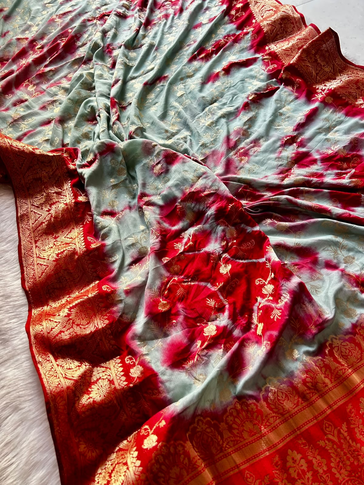 Forbearance Festive Wear Soft Georgette Jacquard Weaving Work n Rich Pallu Fancy Saree With Blouse Piece