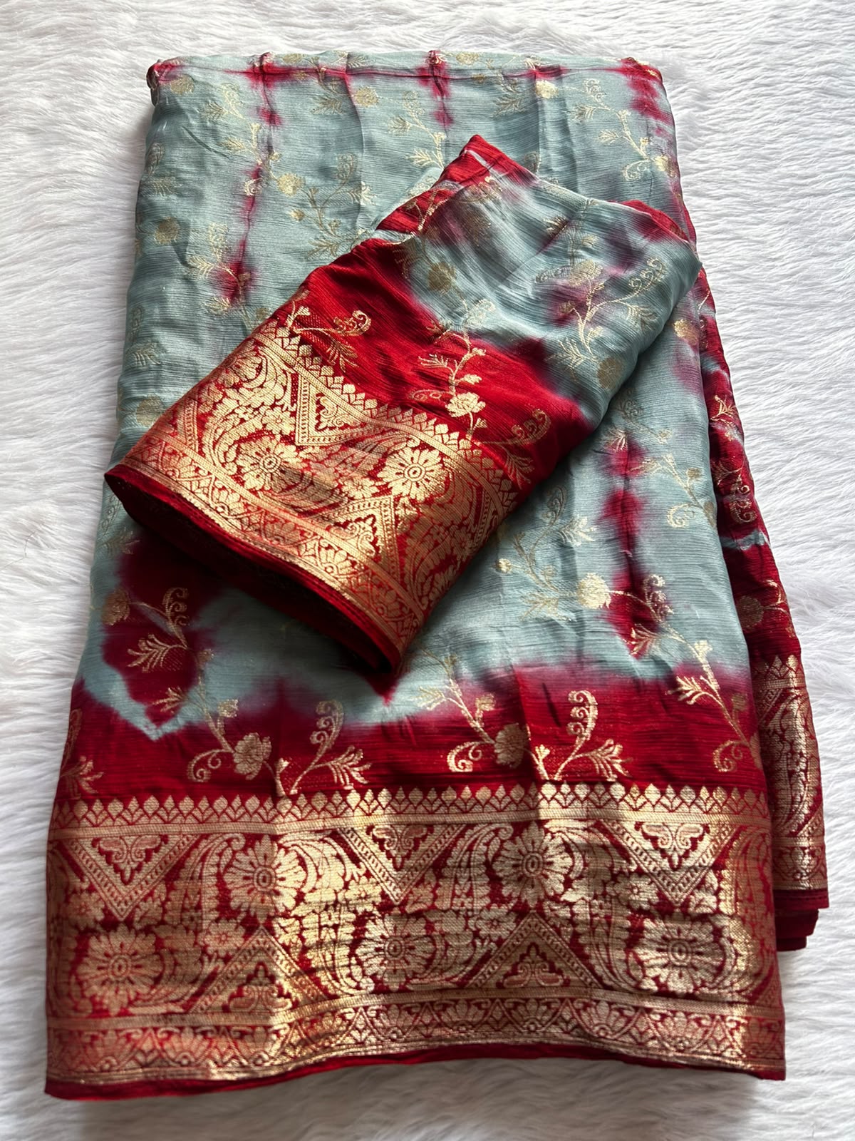 Forbearance Festive Wear Soft Georgette Jacquard Weaving Work n Rich Pallu Fancy Saree With Blouse Piece